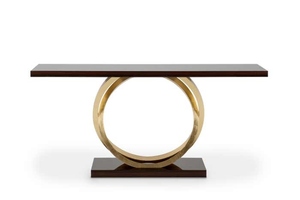 Classic Design Eco-Friendly Durable <b>Console</b> <b>Table</b> Bronze Paatina Brass Details Glass Top Contemporary <b>Storage</b> Mango Wood Hallway - Product Image 5