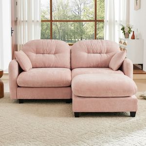 Divano Sezionale a L con Pouf, in Morbido Tessuto Chenille, Design Trapuntato e Plissettato, Schiuma ad Alta Densità per Camere da Letto e Soggiorno - Product Image 3
