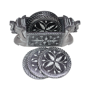 Ensemble de sous-verres en marbre noir naturel |   Sous-verres en pierre faits à la main pour la protection de la table, ensemble de sous-verres pour boissons de bar - Product Image 1