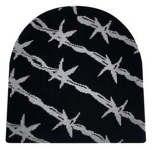 Gorro de Punto Jacquard con Diseño de Alambre de Púas, Unisex, Estilo Punk Informal para Adultos, 56-58 cm, Acrílico, para Invierno - Product Image 1