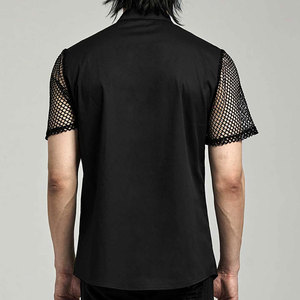 Top Selling Men's Gothic Dark Black Short Sleeve <b>Shirt</b> with Mesh Spliced Accents and Cargo Pockets - Product Image 3