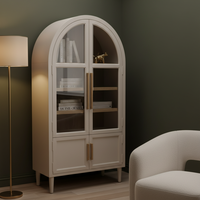 Meuble de rangement rectangulaire moderne en bois d'hévéa et placage de chêne, éco-responsable, 4 compartiments, pour salon et salle à manger, avec portes à battants