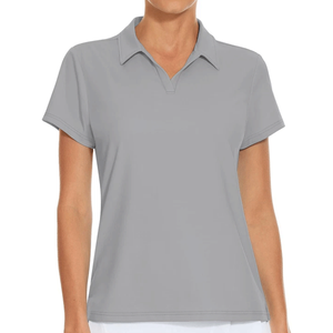 Chemise de golf sur mesure pour femme en tissu tricoté, style décontracté, respirante et écologique, idéale pour l'été, couleur gris - Product Image 2