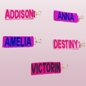 Durable Handmade Quality Pinkand Blue Colors Beaded Name Keychain <b>Wristlet</b> Gameday Letter Key Holder Accessories Stylish 2026 - Product Image 4
