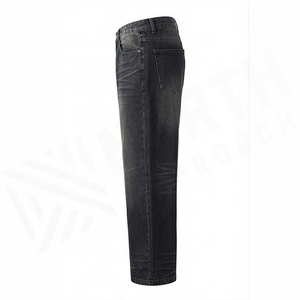 Jean en denim coupe droite délavé foncé pour homme, taille mi-haute, coupe classique, en coton, style décontracté, pantalon d'automne - Product Image 3
