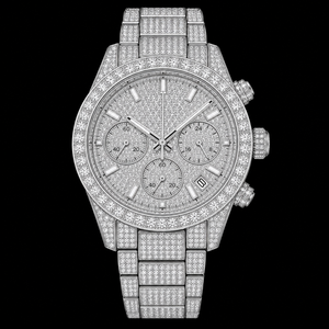 Reloj de Hombre en Tono Plateado con Incrustaciones de Piedras Brillantes, Esfera con Tres Subesferas, Visualización de Fecha, Reloj de Lujo para Fiestas - Product Image 2
