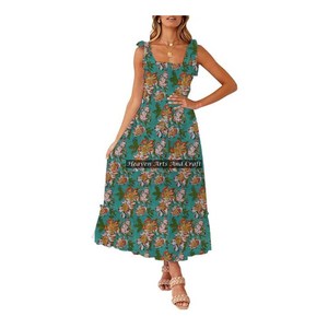 Robe à bretelles spaghetti en coton imprimé au bloc, motif floral indien, Kurti, magnifique tunique en coton imprimé à la main - Product Image 5