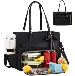 Sac isotherme pour femme, sac à main de pique-nique imperméable, grand porte-gobelet, sac de transport alimentaire pliable pour le bureau et les voyages - Product Image 2