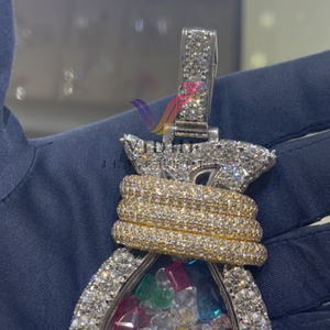 Bijoux Vidhi Bijoux Hip Hop Pendentif sac glacé pour homme Pendentif en argent sterling 925 VVS Moissanite Diamant LGD pour femme homme - Product Image 3