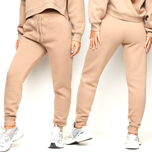 Pantalon cargo en molleton beige pour femme, taille élastique, coupe droite, longueur intégrale, décontracté, pour l'automne, couleur unie, en maille - Product Image 3
