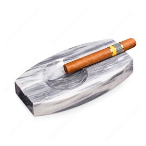 Cenicero de Cigarros Elíptico de Mármol Gris de Lujo Hecho a Medida con Forma Personalizada y Logotipo Personalizado - Product Image 1
