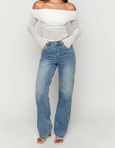 Jeans Anchos de Cintura Alta para Mujer, Diseño Y2K con Pedrería 3D, Transpirables y Ecológicos, de Alta Calidad y Personalizados - Product Image 3