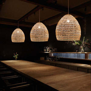 Wholesale Bamboo Rattan Pendant Lampshade Handwoven Basket Hanging <b>Light</b> Fixture for Restaurant Living Room Decor OEM ODM - Product Image 2
