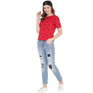 Camisetas Casuales de Verano para Mujer, Cuello Redondo, Color Rojo, 3D, Ecológicas, 100% Algodón, Corte Regular, Teñido Liso, Servicio OEM, Mejor Calidad - Product Image 5