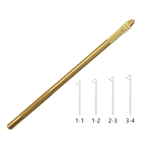 Professional Gold Brass Hair Extension Ventilating <b>Needle</b> Brass Handle Steel Latch Hook Loop <b>Threader</b> Set For Micro Ring Links - Product Image 1