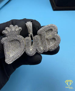 Custom "DUB" Crown Letter Necklace <b>Iced</b> <b>Out</b> Moissanite Diamond Hip Hop Bling Tennis <b>Chain</b> Jewelry Gift - Product Image 3