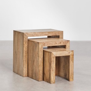 Vandana Terra Lyra Rectangular <b>nesting</b> side <b>tables</b> in Woodsen mango wood - Product Image 4