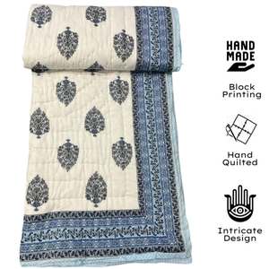 Couette en coton indien de Jaipur faite à la main, réversible, pour lit simple, style bohème, imprimé à la main, écologique, hypoallergénique - Product Image 2