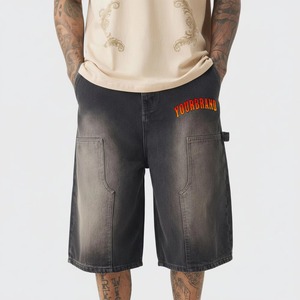 YOURBRAND Short cargo tie-dye pour homme, taille mi-haute, avec cordon de serrage, déchiré à l'avant, logo, pantalon capri en jean décontracté - Product Image 1