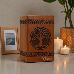 Urna de madera artesanal para cenizas con diseño del Árbol de la Vida para cenizas humanas, tamaño mediano, caja de urna de 9x5.5. - Product Image 1