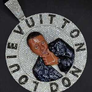 925 Silver Hip Hop <b>Memorial</b> Pendant Photo <b>Frame</b> Necklace with 3D Portrait Enamel Moissanite Diamonds for Gift - Product Image 2