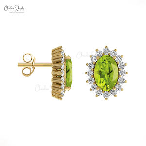 Producto de Moda: Pendientes de Oro Sólido de 14K con Peridoto AAA y Diamantes Finos, Joyería para Damas de Honor y Bodas a Precio de Descuento - Product Image 3