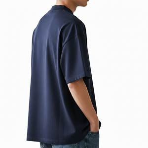 Camiseta Casual de Algodón Azul Marino para Hombre, Cuello Redondo, Manga Corta, Color Sólido, Logotipo Frontal con Impresión por Transferencia de Calor, Transpirable - Product Image 3