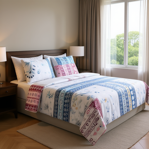Rangoli 93X108 120TC Luxurious 100% Cotton <b>Bed</b> Sheet Set Queen Size 93x108 Inch 2 Pillow <b>Covers</b> 200TC Thread for Home Hotel - Product Image 3