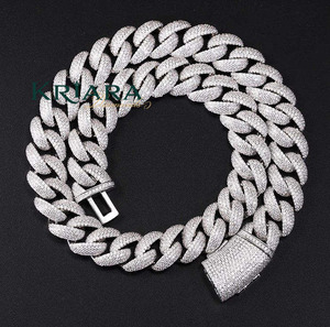 S925 Men's Gold Filled Moissanite <b>Statement</b> <b>Necklace</b> Pave Setting Round Brilliant Cut Hiphop Link Chain Jewelry - Product Image 2