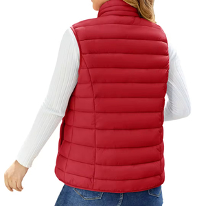 Gilet matelassé léger bleu marine pour femme avec col montant et fermeture éclair – Veste sans manches décontractée - Product Image 3