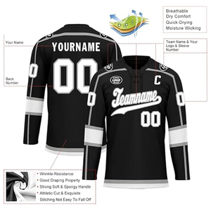 เสื้อฮอกกี้น้ำแข็งแบบตาข่ายคอวีสั่งทำ OEM ขายส่งจากผู้ผลิตในสหรัฐอเมริกา ชุดยูนิฟอร์มฮอกกี้ทีมแบบสั่งทำพิเศษ พิมพ์ลายแบบ Sublimation ปักลาย - Product Image 3