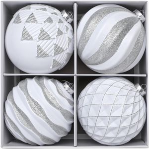 4 crochets de décoration suspendus blancs et argentés incassables avec 4 grandes boules de Noël de 6/150 mm, décorations pour arbre de Noël - Product Image 2