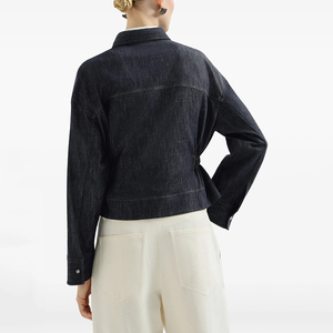 Chaqueta Bomber de Mezclilla Tejida de Alta Calidad para Mujer, Lavado Oscuro, Manga Larga, Cintura Ajustada con Botones, Informal, Transpirable, para Invierno y Actividades al Aire Libre - Product Image 4