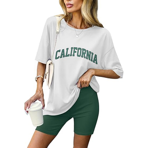 Conjunto de Top Holgado Informal y Pantalones Cortos de Ciclista para Mujer, Atuendo Moderno a la Moda para el Verano - Product Image 1