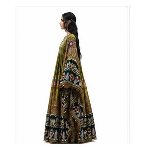 Vestido Tradicional Indio Pakistaní Lehenga para Mujer, Largo hasta el Suelo, Vestido de Novia Bordado a Mano, Verde y Negro, Ropa Étnica, Vestido Afgano - Product Image 5
