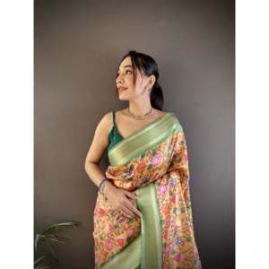 Sari Paithani de Seda Lichi Pura Banarasi para Vestidos de Noche - Product Image 5