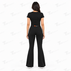 Pantalon évasé noir taille haute pour femme Tiierwear – Sportif, uni, longueur intégrale, taille élastique, décontracté - Product Image 5