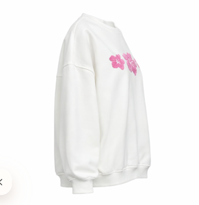 Sudadera con capucha oversize para mujer con diseño personalizado, estilo casual de invierno, mangas raglán, bordado floral y estampado tejido. - Product Image 5