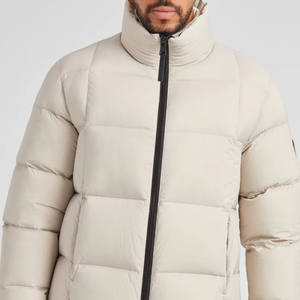 Chaqueta de Plumón Beige para Hombre, Cuello Alto, Cierre de Cremallera, Resistente al Viento, Informal, para Invierno, Color Sólido, Corte Regular - Product Image 2