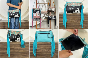 Sac bandoulière en cuir pleine fleur fait main avec franges, style western floral, idéal pour femme - Vente en gros 2026 - Product Image 3