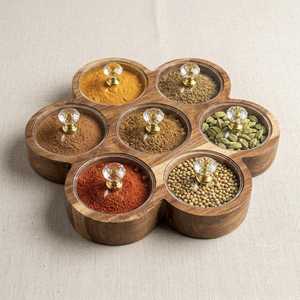Handmade Polished Eco-Friendly Nautical Sandalwood Dishwasher Safe Dust/Scratch Resistant 4-Compartment American Style Spice <b>Box</b> - Product Image 5