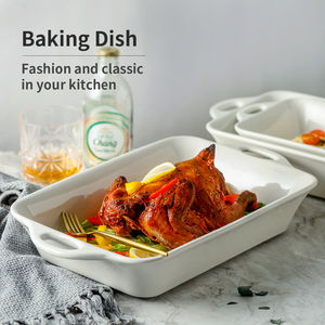 Plat rectangulaire en grès à double poignée, résistant aux éclats, avec couvercle en verre céramique, compatible four et lave-vaisselle, réutilisable - Product Image 2