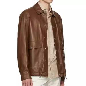 Veste en cuir PU marron personnalisée NESTA SPORTS pour hommes, style vintage avec boutons et poches, col rabattu, style gentleman. - Product Image 2