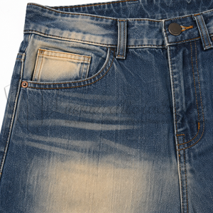 Jeans personnalisés en gros pour hommes, style streetwear hip-hop, à ourlet brut, coupe ample, délavés par le soleil, bleu foncé, jambe large et droite - Product Image 6