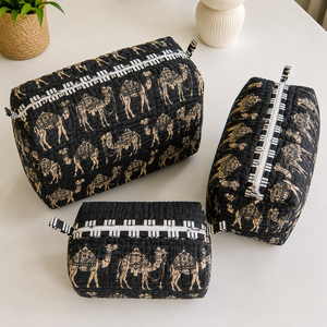กระเป๋าเครื่องสำอางผ้าฝ้ายเย็บลายพรีเมียม ทนทาน สไตล์วินเทจ |   กระเป๋าใส่ของสำหรับเดินทางลายด้าย กระเป๋าหูหิ้วนุ่ม - Product Image 2
