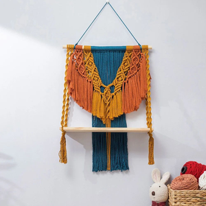 Peacock Design Multicolour Macrame Wall Hanging <b>Shelf</b> Handmade Decorative Storage Rack for Living Room Bedroom Home Decor - Product Image 1