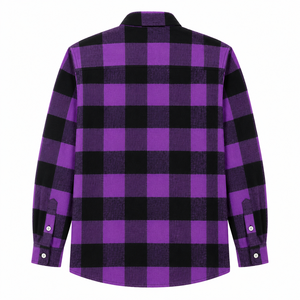 Chemise en flanelle à carreaux violets pour homme, manches longues, décontractée, boutonnée, en coton, style streetwear, vêtement de travail - Product Image 3