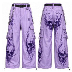 NAPA INDUSTRIES Gothic Wide Leg Pants Men <b>Harem</b> Spandex/Cotton Multiple Pockets Chain Decor Distressed Oxford Street Style - Product Image 4
