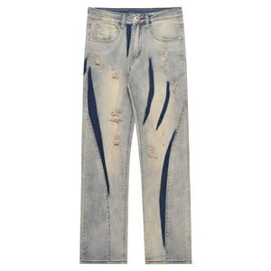 Jeans de Mezclilla Pintados para Hombre, Estilo Urbano, Transpirables, Holgados, Corte Recto, 100% Algodón, para Otoño y Verano, de Fábrica - Product Image 1