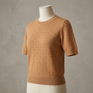 Pull en maille texturée style décontracté à manches courtes mi-longues grande taille avec col à nœud décoré de dentelle et boutons pour l'été – ODM - Product Image 2